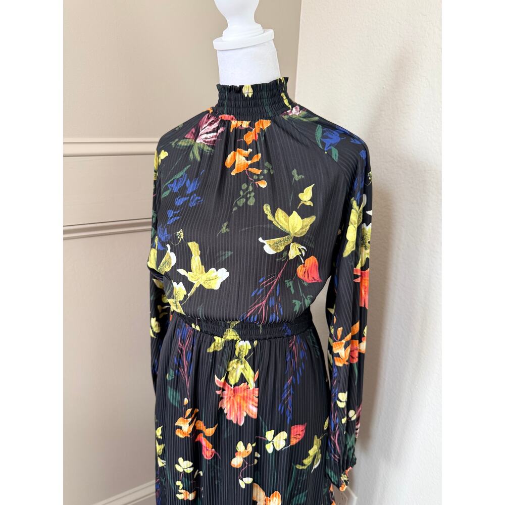 A New Day Black Floral Smocked High Neck Midi Dress Size XS - Picture 3 of 5